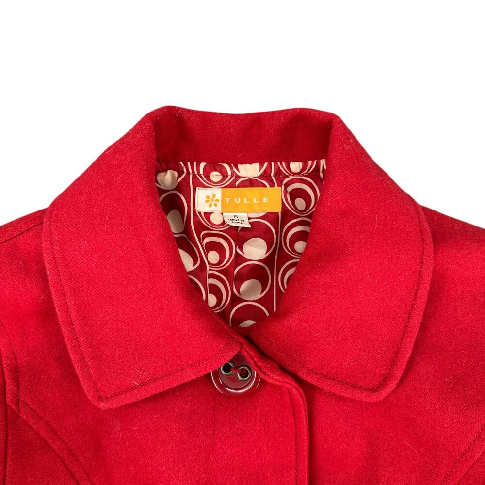 Tulle Anthropologie Red Wool Jacket Size Small Pea Coat Retro Vibes Paisley - Picture 3 of 9